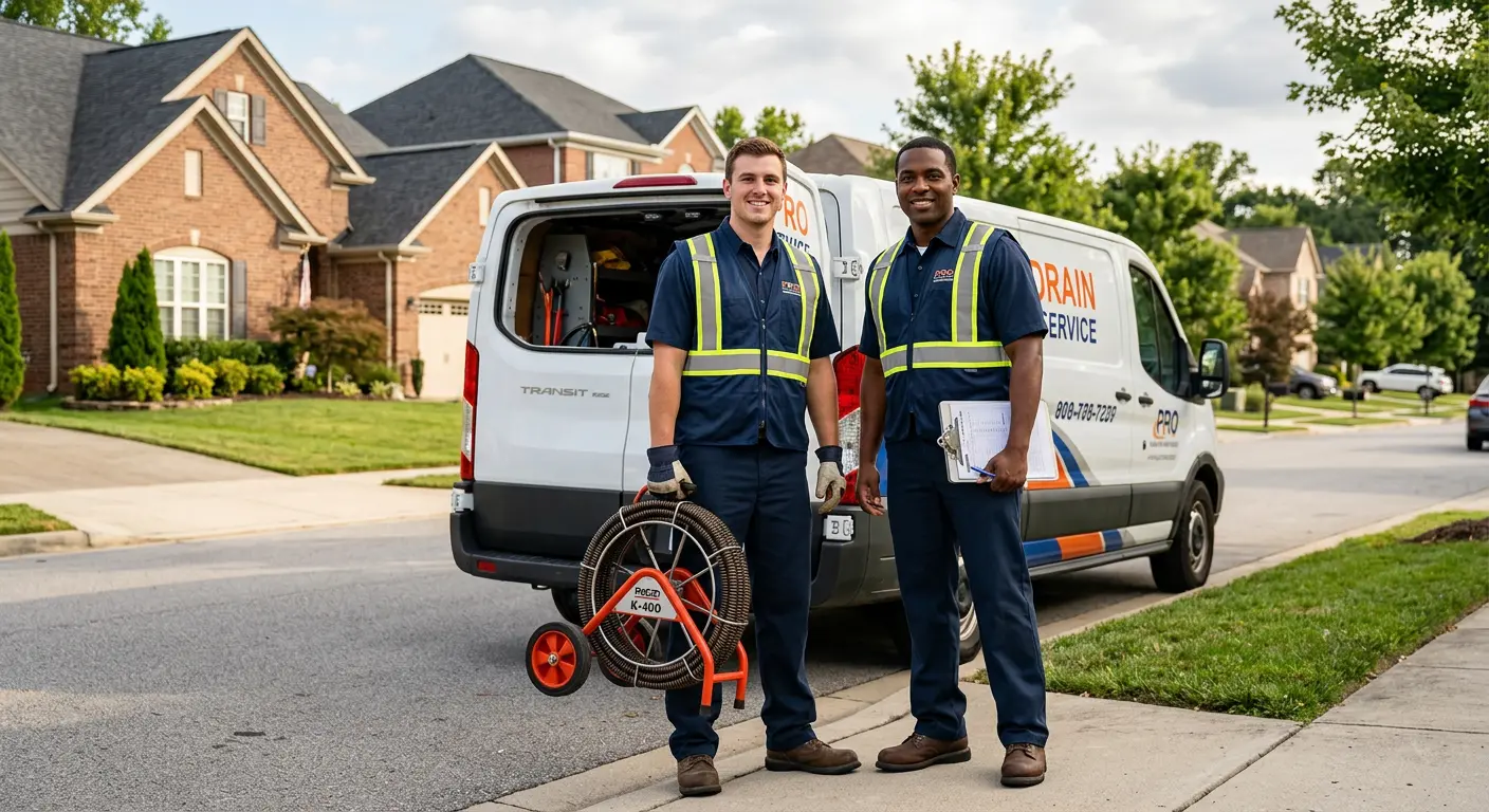 Sewer and drain service team with equipment ready for work in Cumberland
